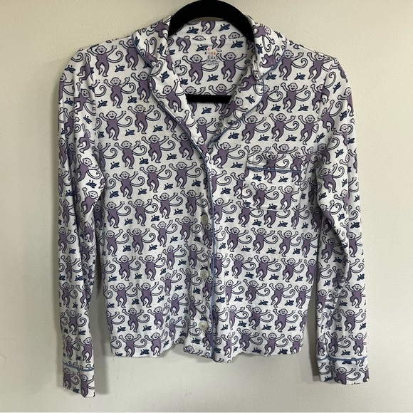 Roller Rabbit Monkey Lavender Long Sleeve Polo Pajama Top - Picture 2 of 12
